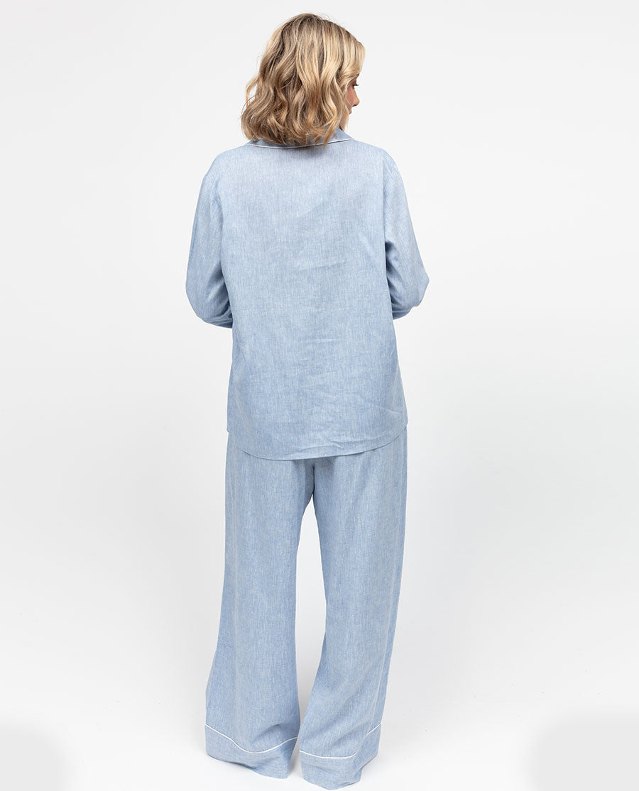 Ensemble pyjama bleu à jambes larges pour femme The Linen Edit