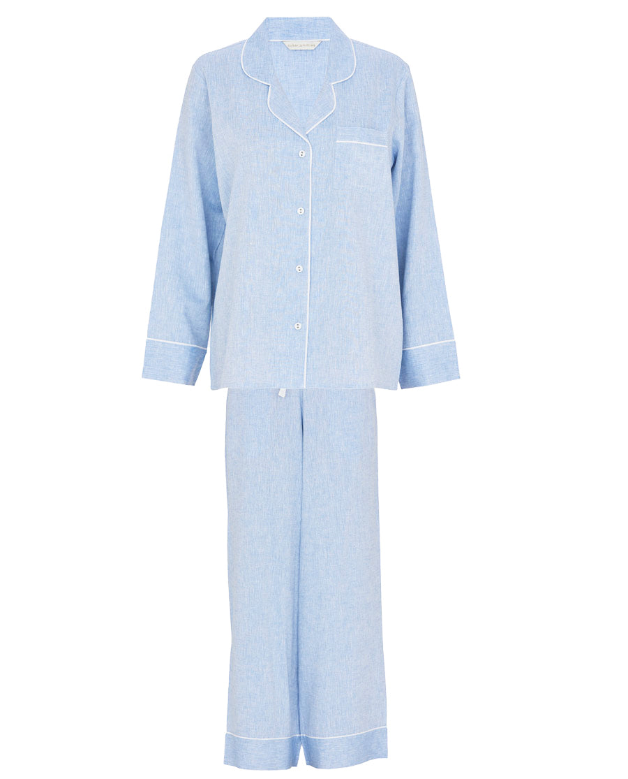 Ensemble pyjama bleu à jambes larges pour femme The Linen Edit