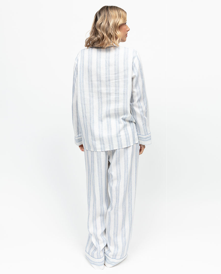 Ensemble pyjama à jambes larges et rayures bleues pour femme The Linen Edit