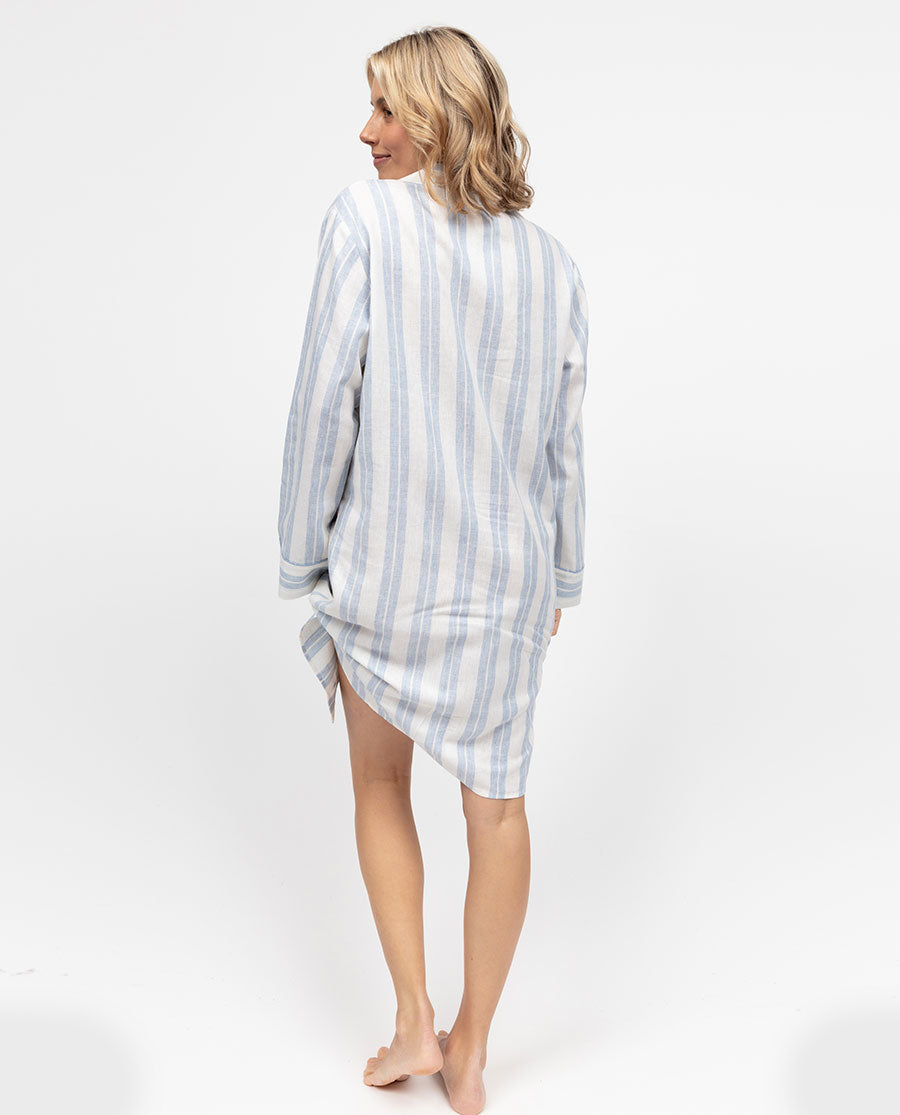 The Linen Edit Damen-Nachthemd mit blauen Streifen