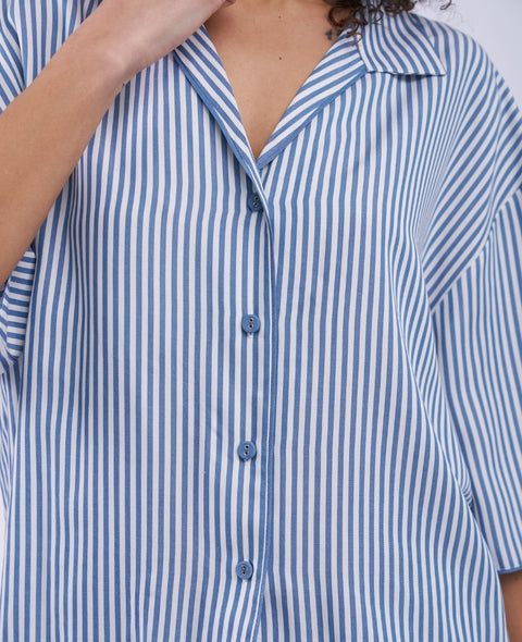 The Denim Edit Womens Chambray Stripe Relaxed Shorty Set