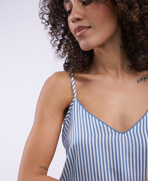 The Denim Edit Womens Chambray Stripe Strappy Short Nightdress