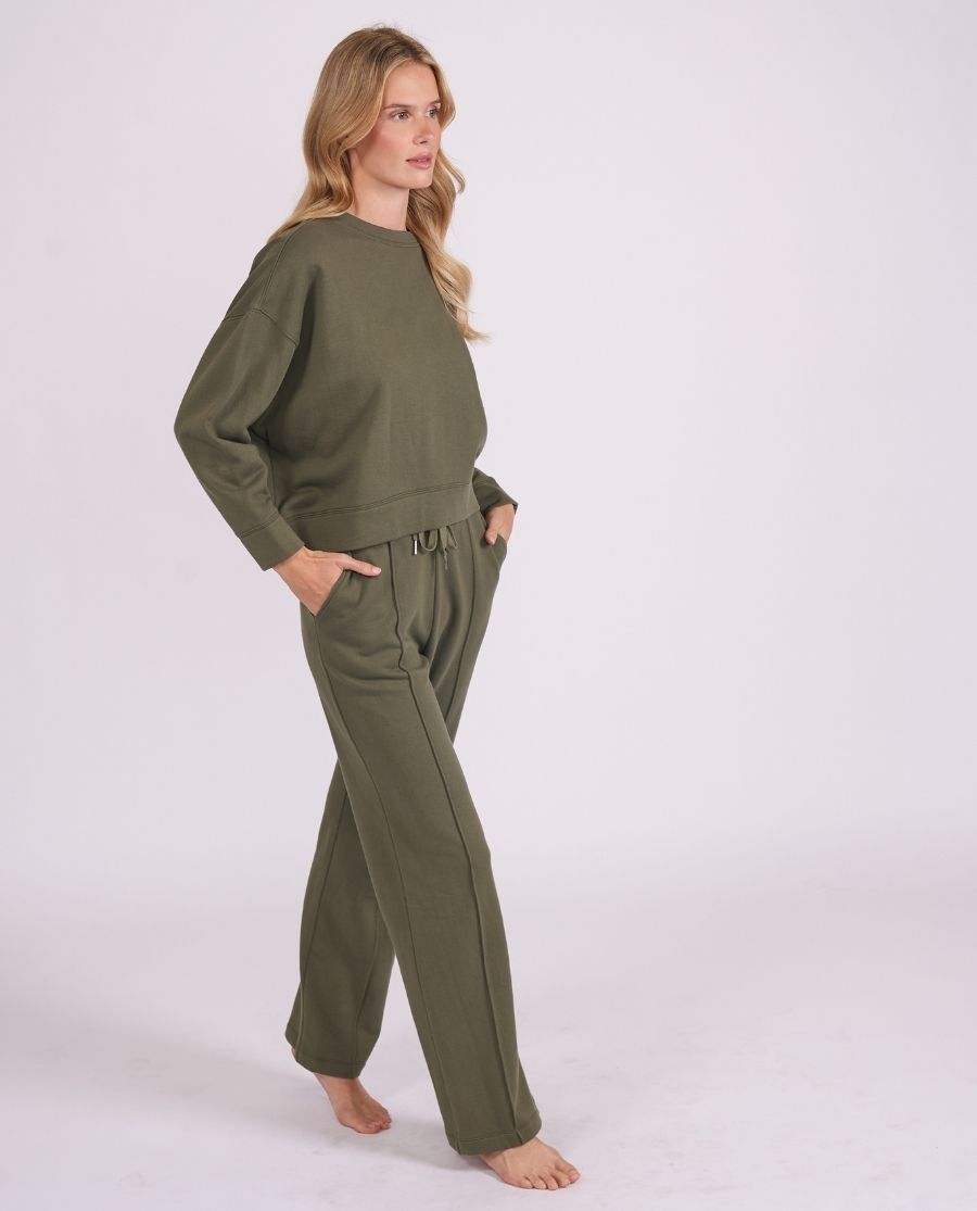 Womens Olive Lounge Crew-Neck and Joggers Set