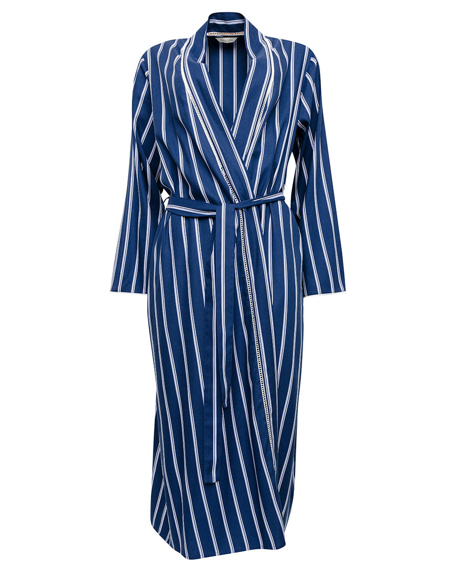 Evette Lace Trim Printed Stripe Long Dressing Gown - Cyberjammies