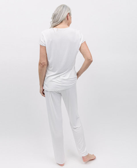 Evette Pyjama-Set aus weißem Jersey mit Spitzendetail