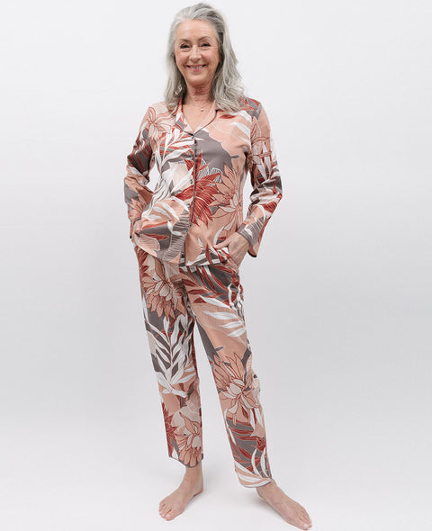Evette Lace Trim Leaf Print Pyjama Set