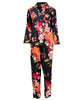 Schwarzes Pyjama-Set mit Blumenmuster „Winnie“ mit Spitzendetail