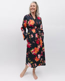 Winnie Lace Detail Black Floral Print Long Dressing Gown