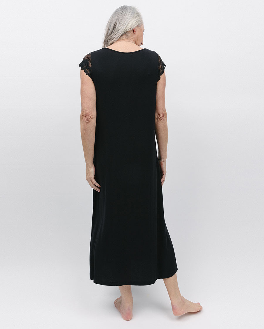 Winnie Black Lace Detail Jersey Long Nightdress