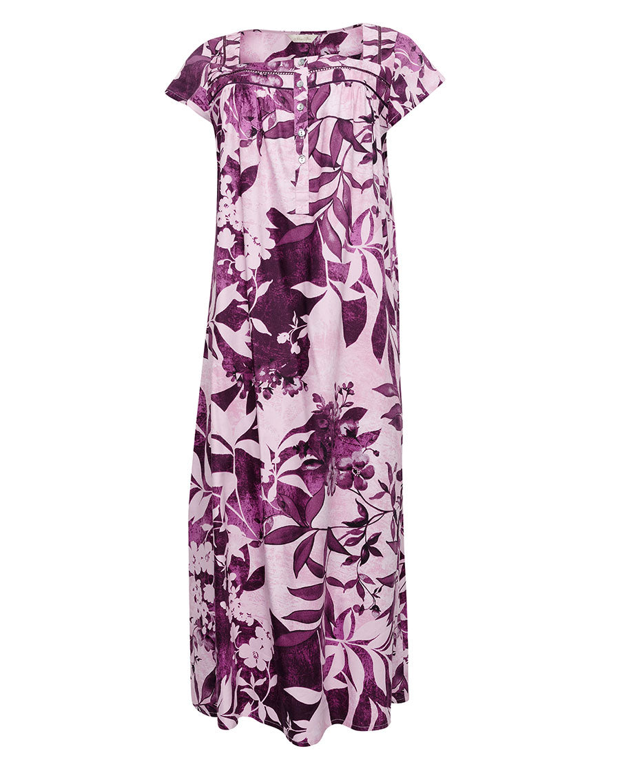 Mary Lace Trim Floral Print Long Nightdress