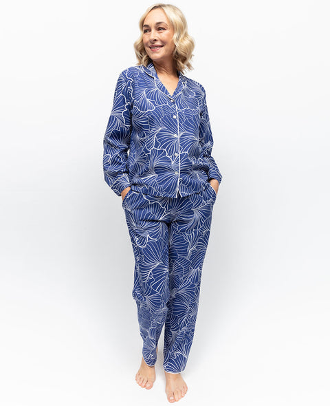 Cecilia Pyjama-Set mit Muschel-Geo-Print und Spitzenbesatz
