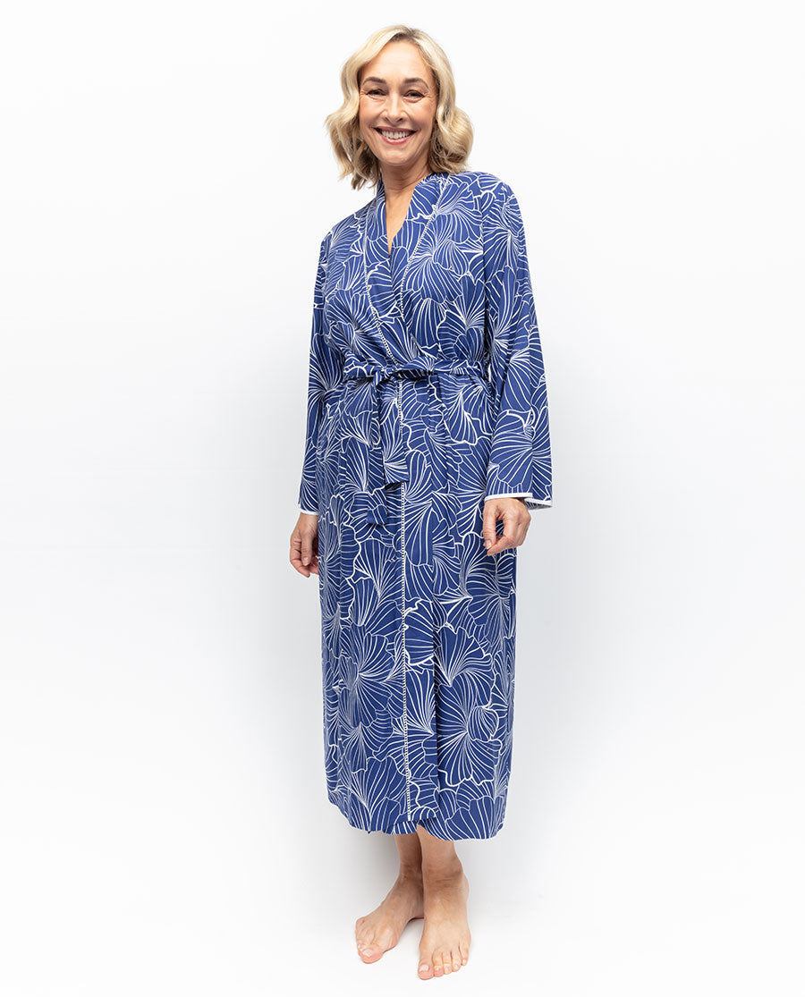 Cecilia Lace Trim Shell Geo Print Long Dressing Gown - Cyberjammies