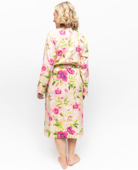 Robe de chambre mi-longue à imprimé floral et bordure en dentelle Tessa