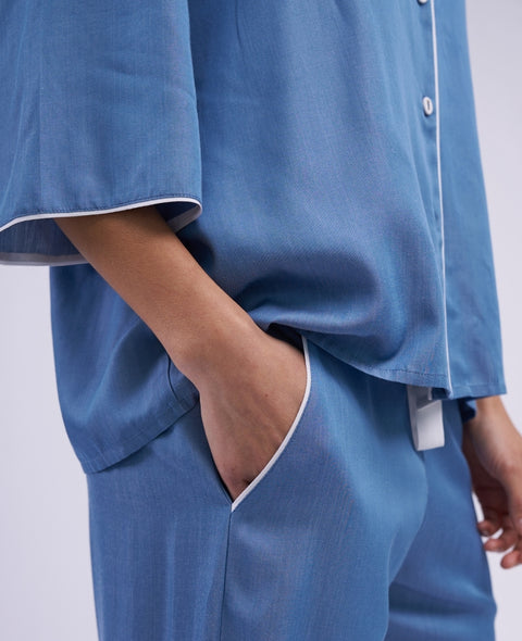 The Denim Edit Womens Chambray Relaxed Cropped Pyjama Set