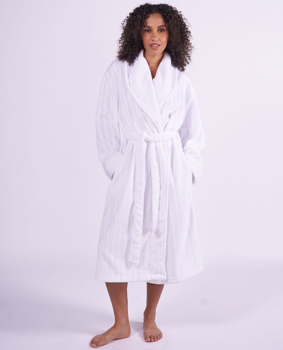 Womens Striped White Cosy Dressing Gown