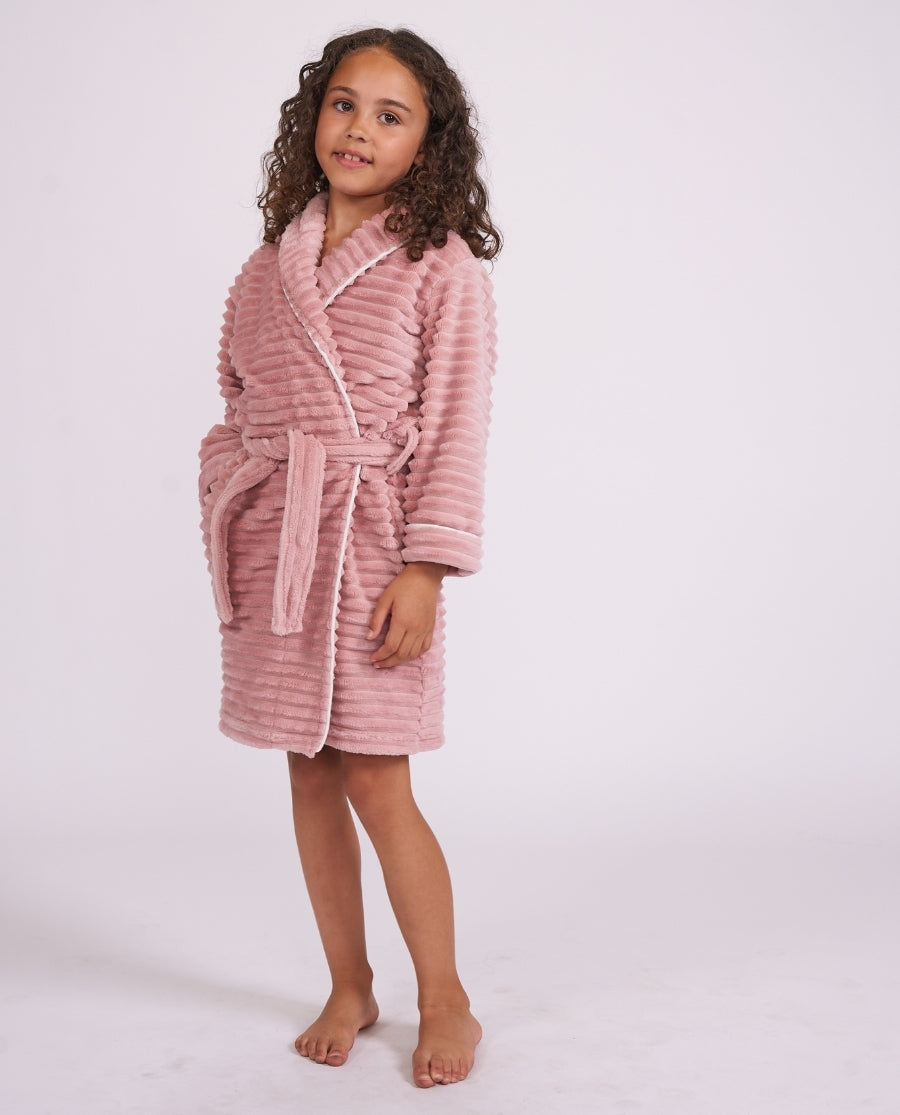 Girls Striped Dusky Pink Cosy Robe