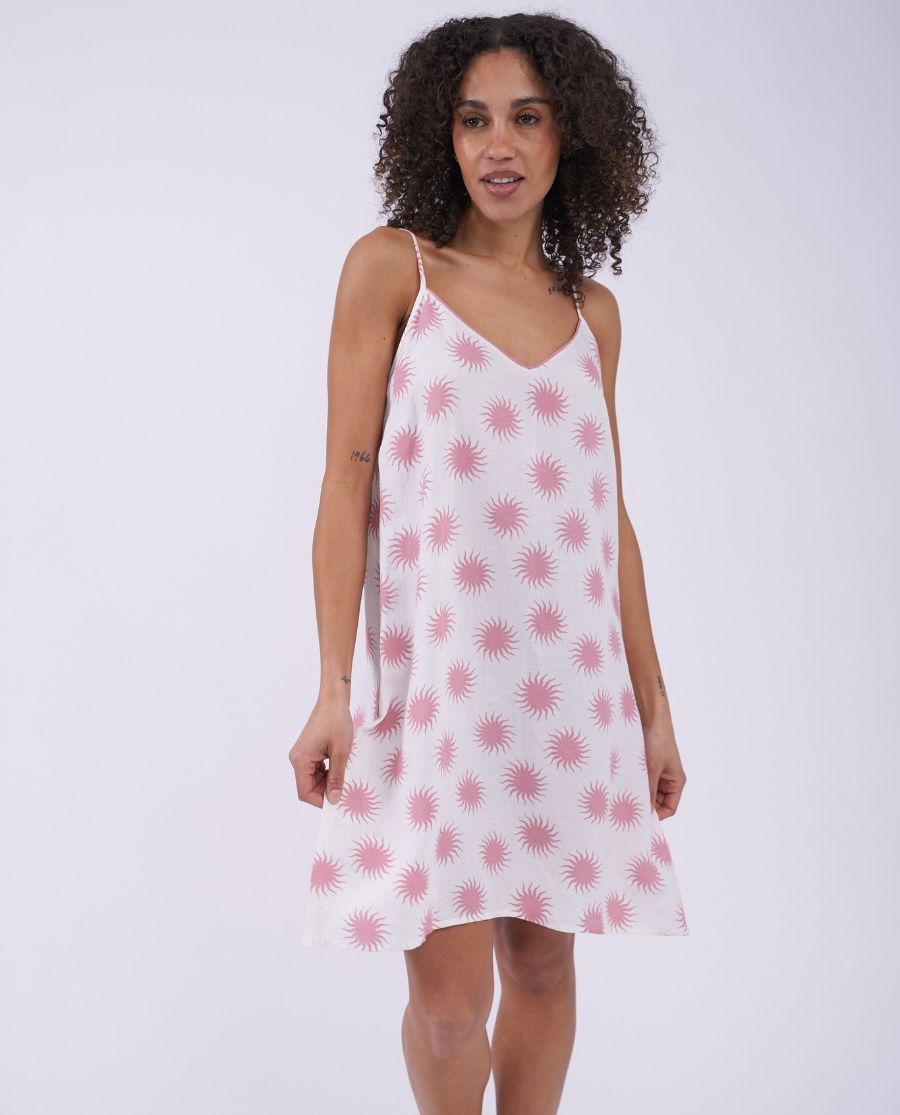 The Linen Edit Womens Sun Print Strappy Short Nightdress