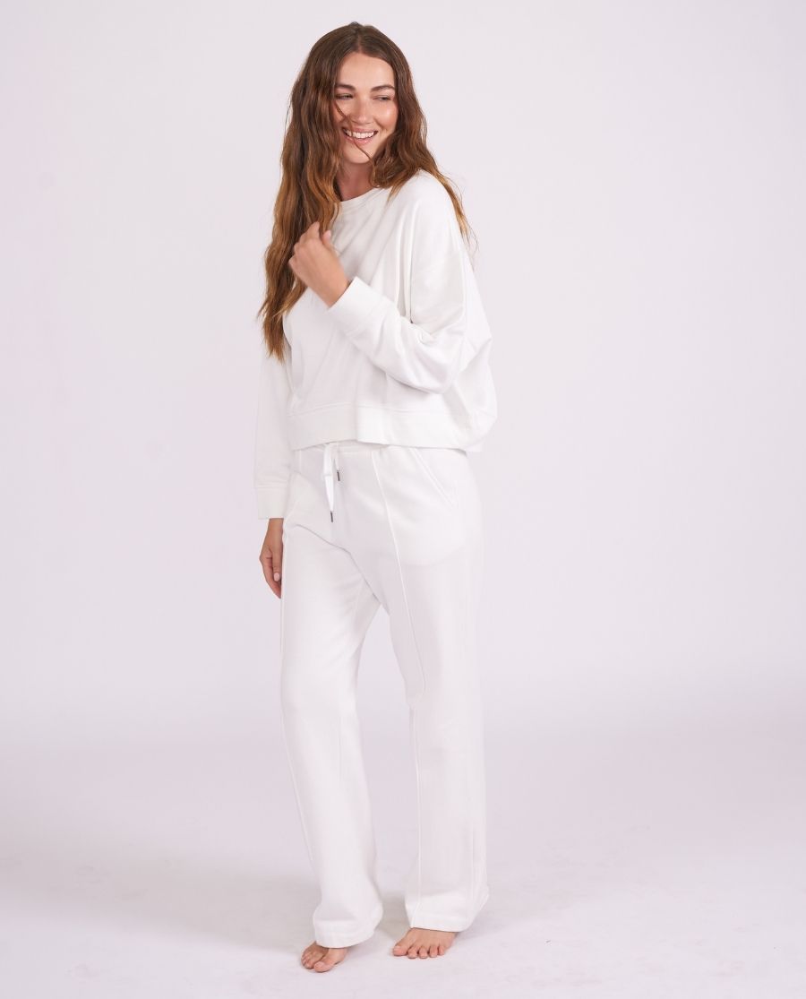 Womens White Lounge Crew-Neck and Joggers Set