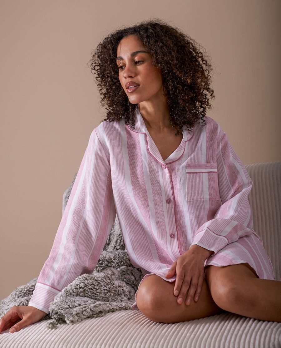 The Linen Edit Womens Printed Stripe Nightshirt