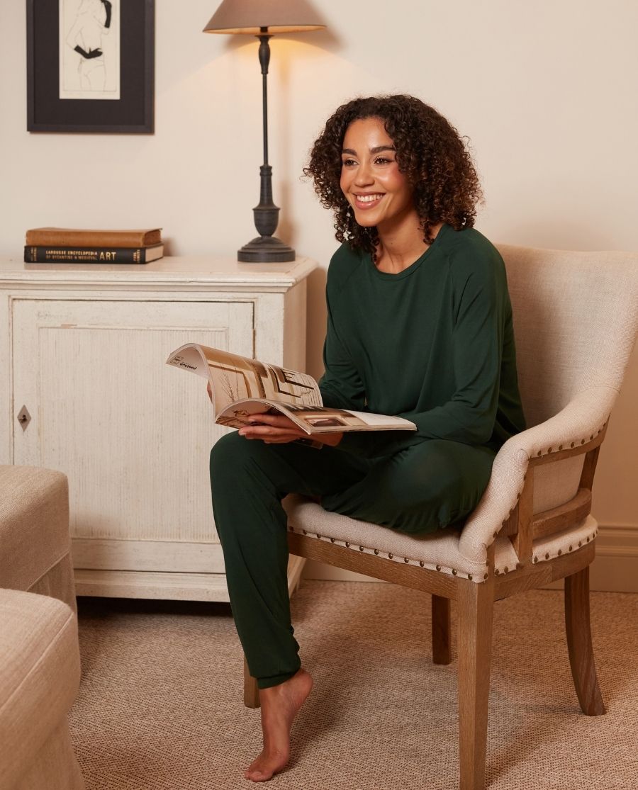 Womens Green Slouch Jersey Pyjama Set