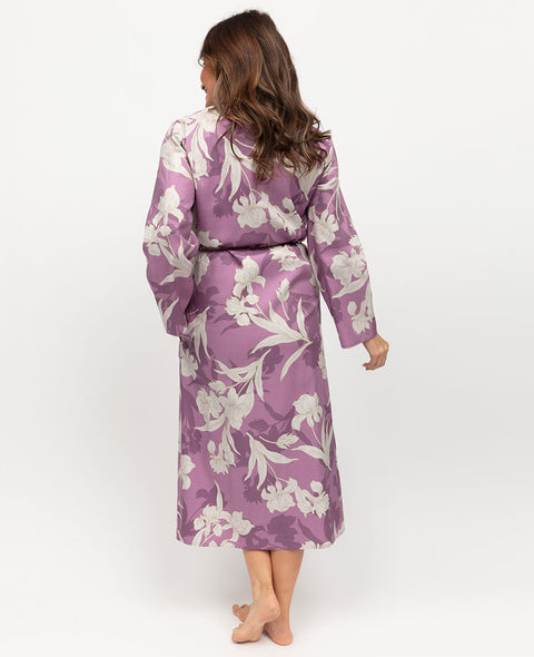 Reena Womens Lace Trim Floral Print Long Dressing Gown