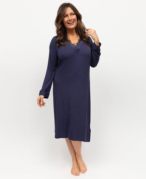 Joanna Womens Lace Detail Jersey Long Sleeve Short Nightdress