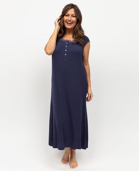 Joanna Womens Lace Detail Jersey Short Sleeve Long Nightdress