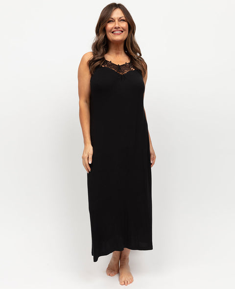 Carolynn Damen Midi-Nachthemd aus Jersey mit Spitzendetail