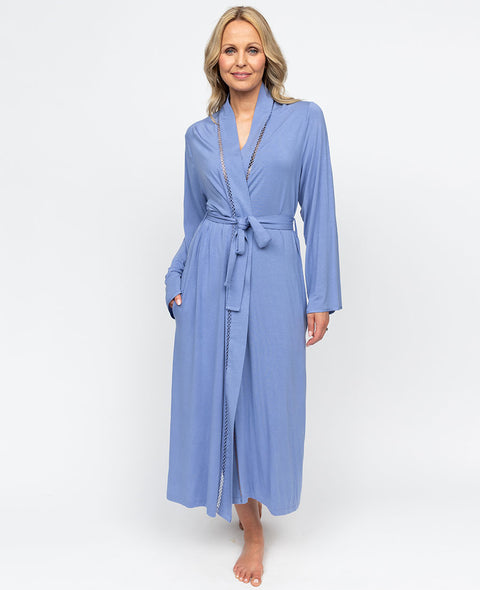 Brooke Womens Lace Detail Jersey Long Dressing Gown