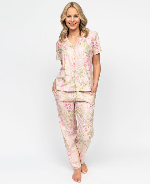 Sally Womens Lace Trim Floral Print Pyjama Set