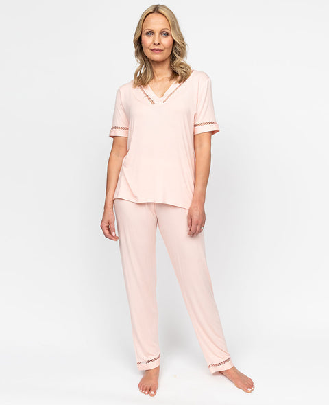 Sally Womens Lace-Detail Jersey Pyjama Set