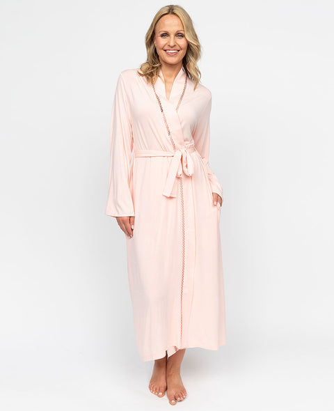 Robe de chambre longue en jersey avec détails en dentelle pour femme Sally