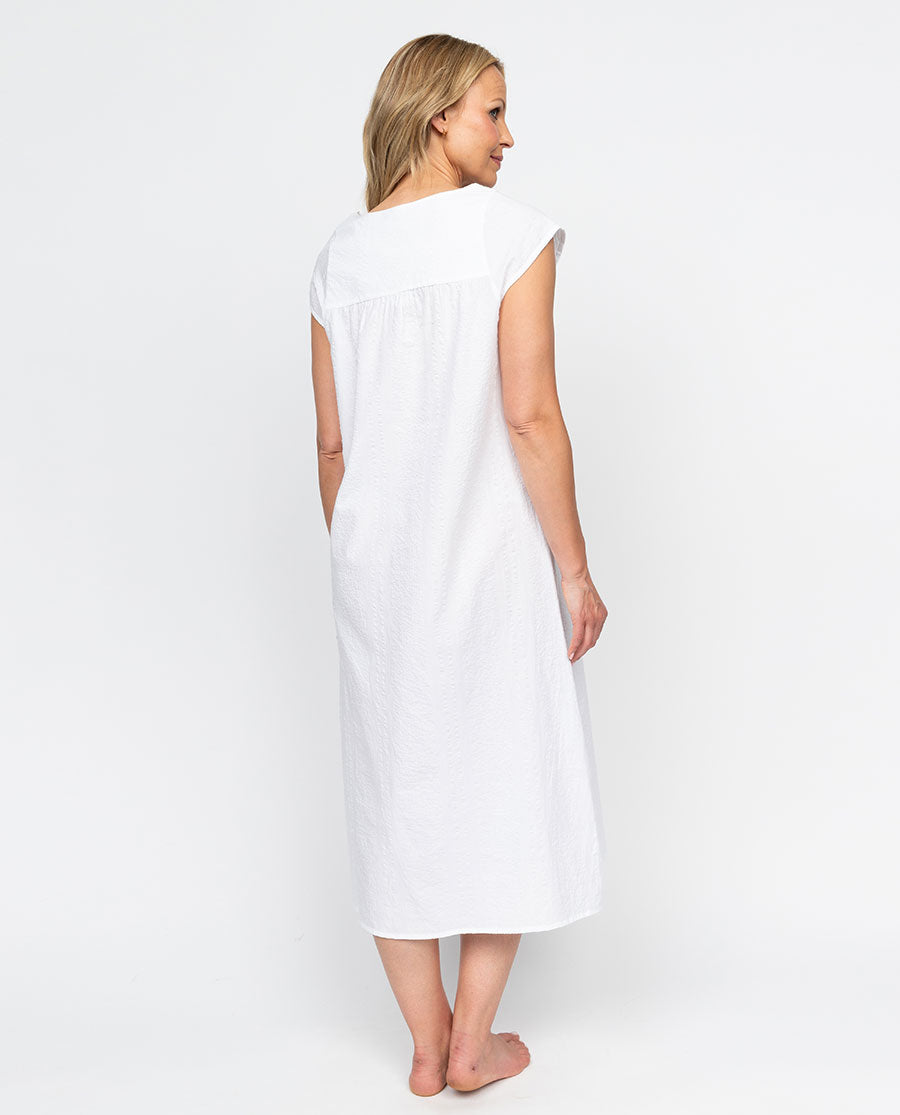 Christina Womens Lace Detail Seersucker Long Nightdress
