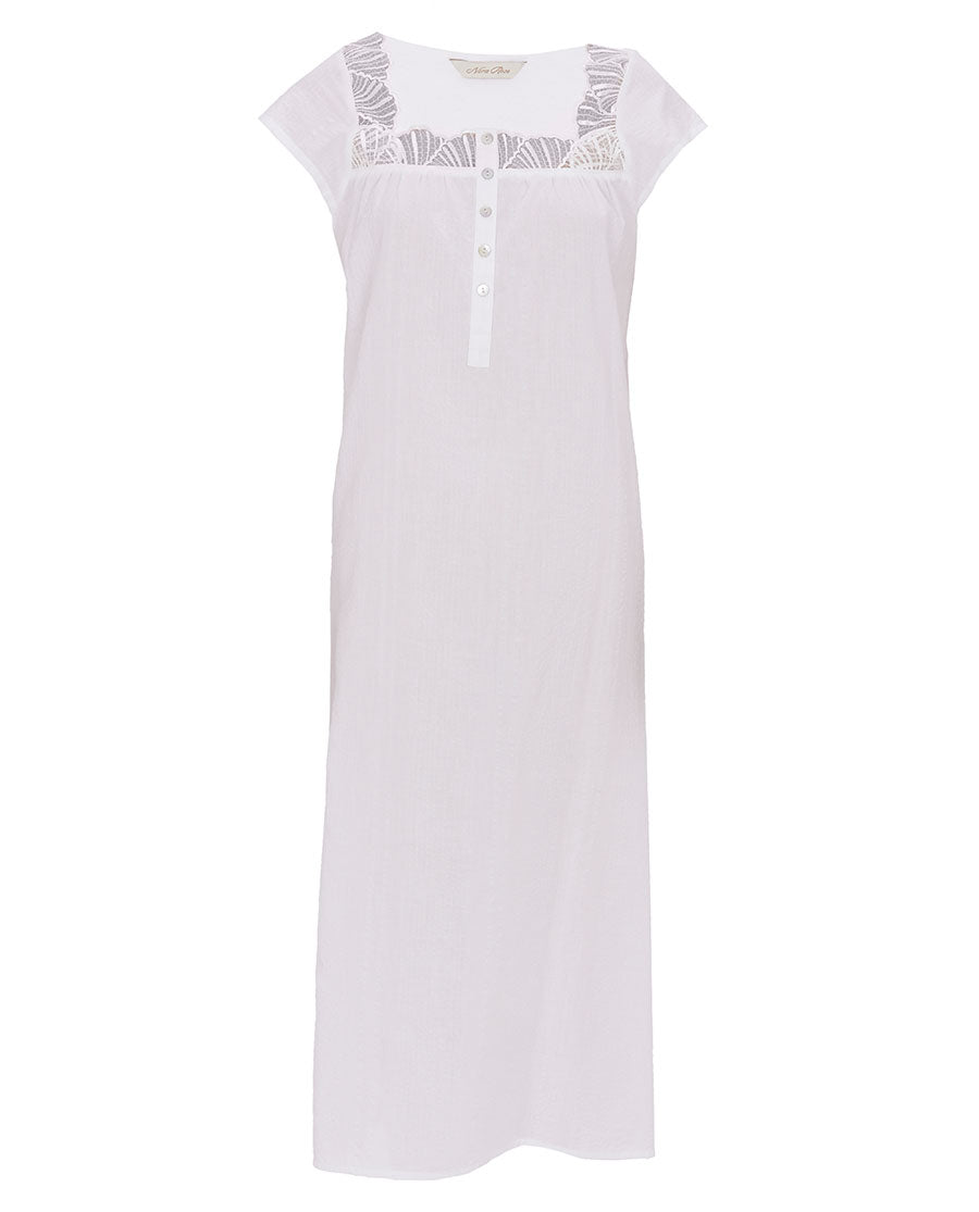 Christina Womens Lace Detail Seersucker Long Nightdress