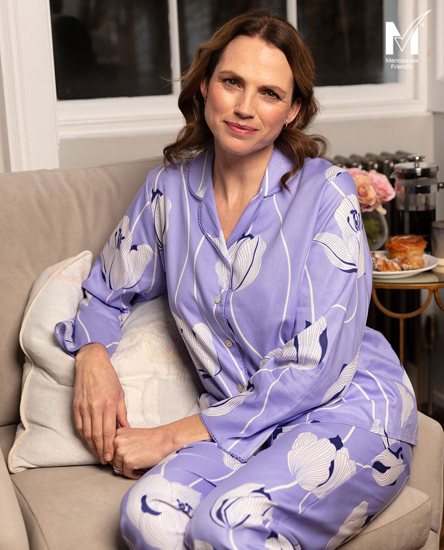 Angelina Womens Lace Trim Floral Print Pyjama Set