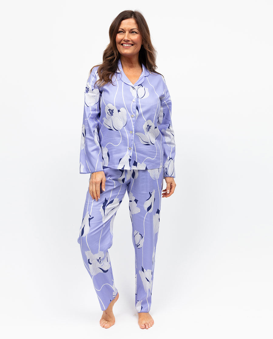 Angelina Womens Lace Trim Floral Print Pyjama Set