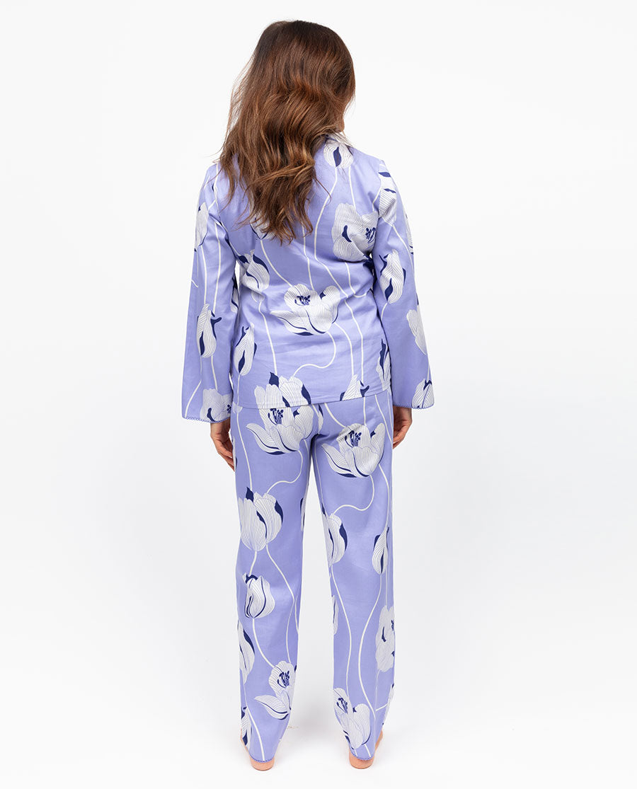 Angelina Damen-Pyjama-Set mit Spitzenbesatz und Blumenmuster