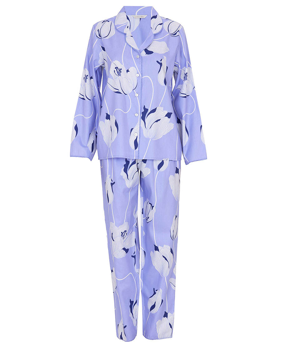 Angelina Damen-Pyjama-Set mit Spitzenbesatz und Blumenmuster