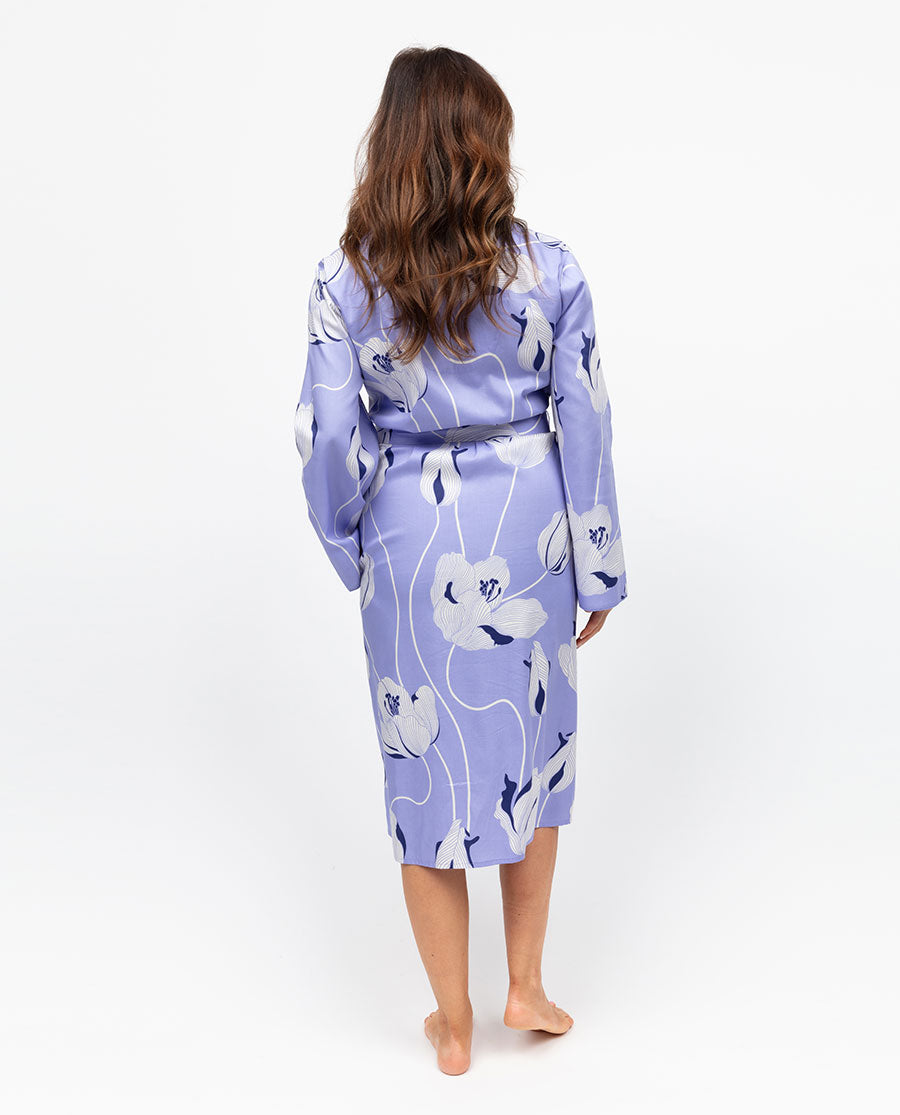 Angelina Womens Lace Detail Floral Print Midi Dressing Gown