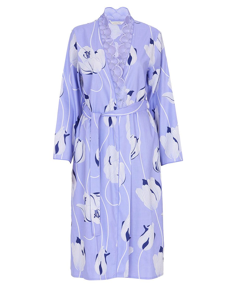 Angelina Womens Lace Detail Floral Print Midi Dressing Gown