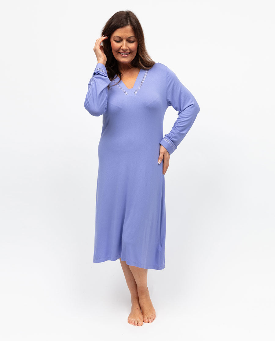 Angelina Damen-Nachthemd aus Jersey mit Spitzeneinsatz und Detail