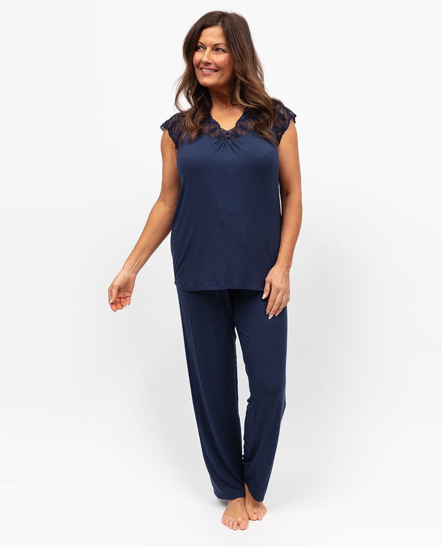 Caroline Damen-Pyjama-Set aus Jersey mit Spitzendetail
