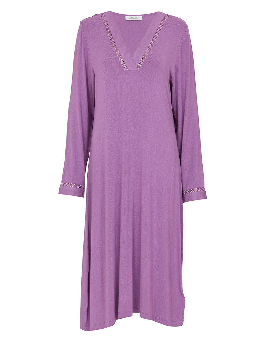 Chemise de nuit courte en jersey avec empiècements en dentelle pour femme Rhea