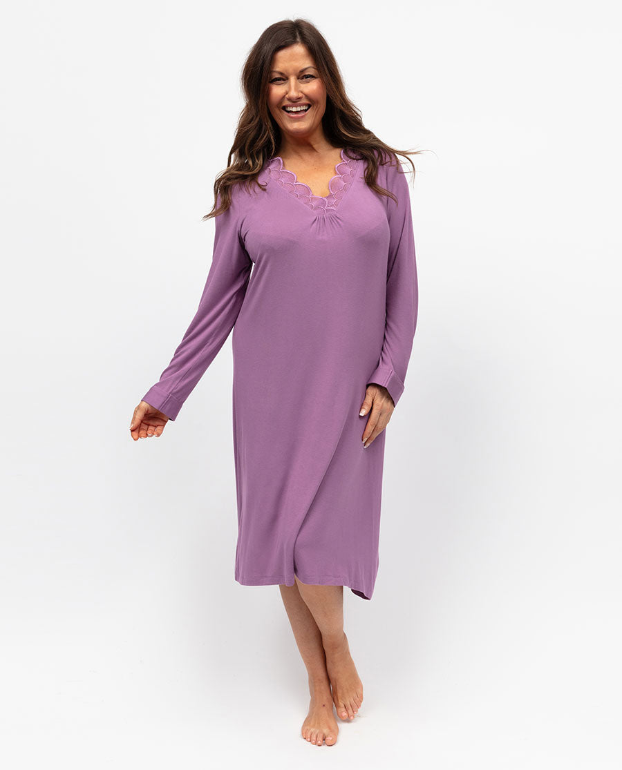 Rhea Damen-Nachthemd aus Jersey mit Spitzendetail
