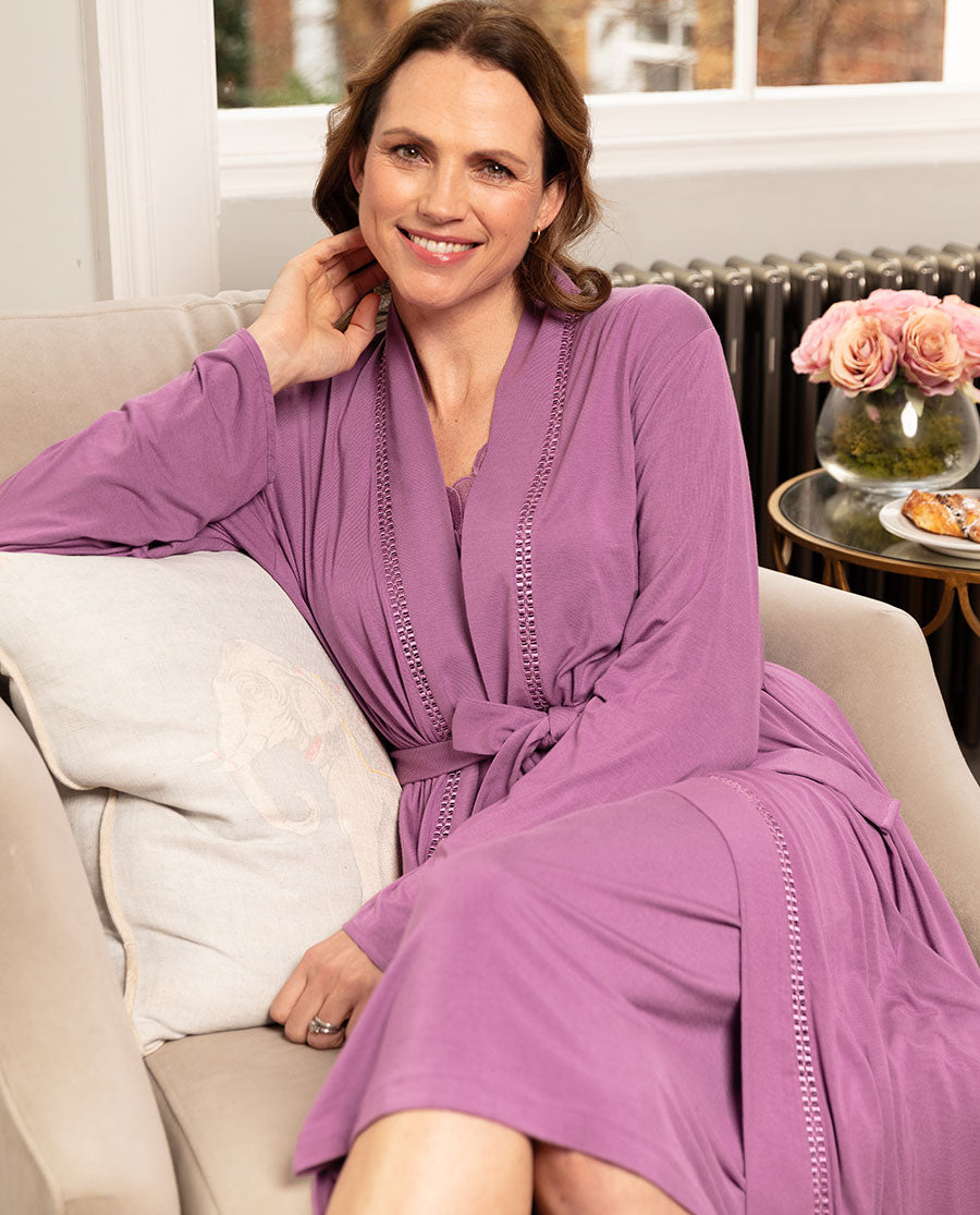 Rhea Womens Lace Detail Jersey Long Dressing Gown