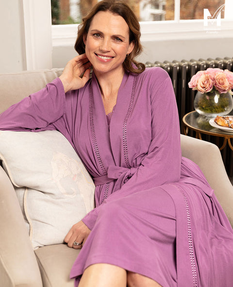 Rhea Womens Lace Detail Jersey Long Dressing Gown