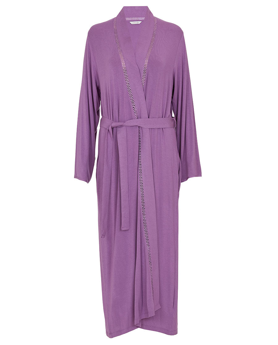 Rhea Womens Lace Detail Jersey Long Dressing Gown