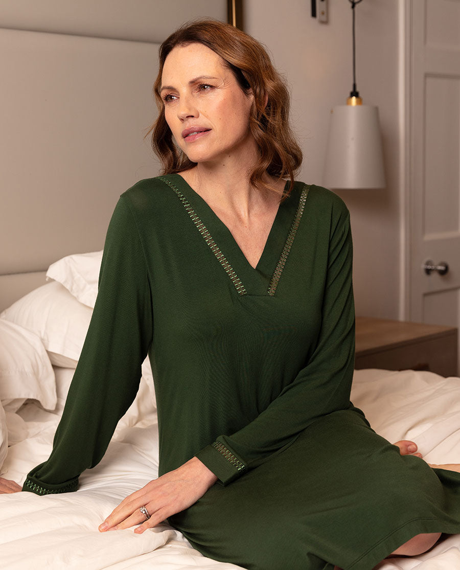 GYS Women's Sleeveless Nightshirt – Soft Bamboo Viscose Sleep Dress, Size XL (8-10), Green