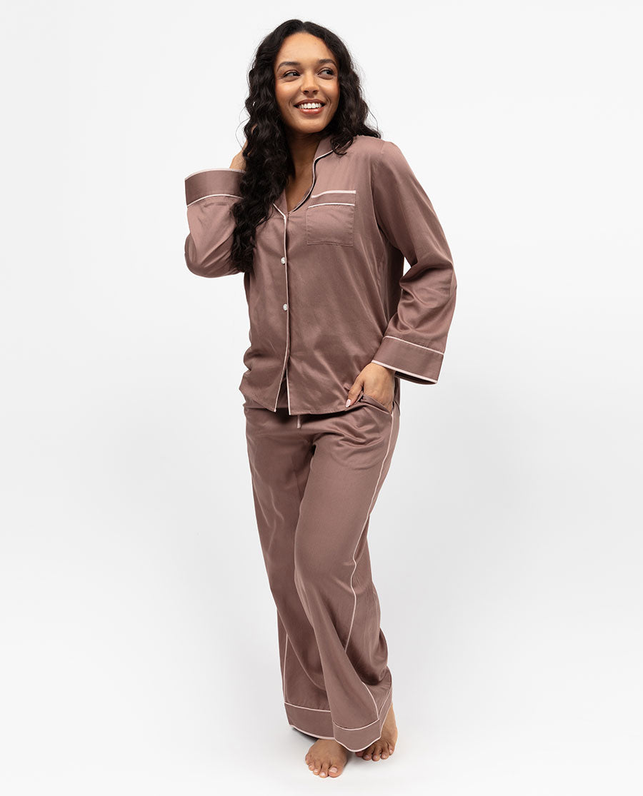 Fulham Mocha Blush Wide Leg Pyjama Set