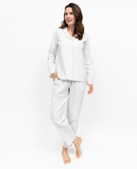 Willow Womens Lace Trim Seersucker Stripe Pyjama Set